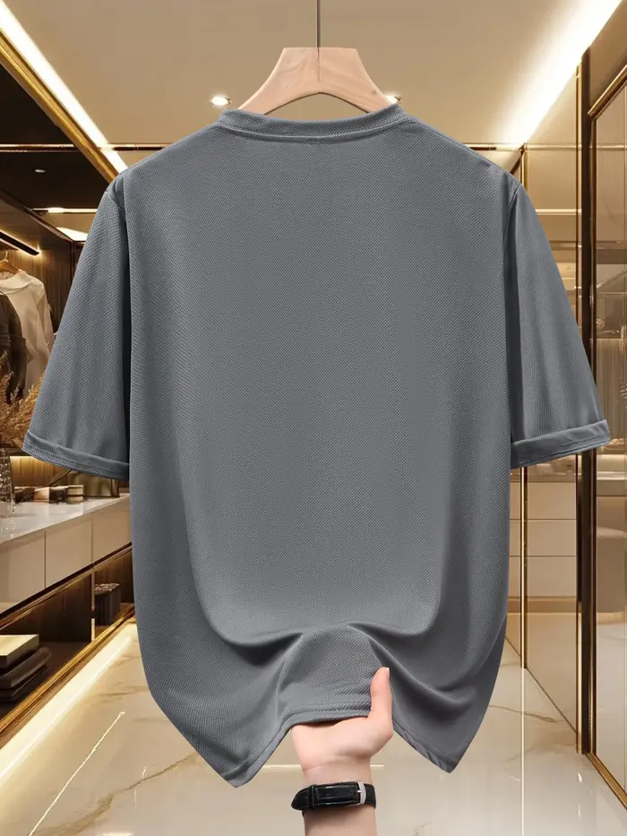 T-shirt ample pour homme - Respirant et à séchage rapide - Col rond - Manches courtes - Imprimé à carreaux noir simple