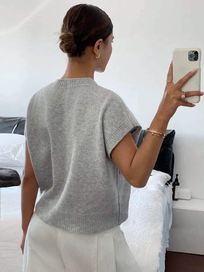 Pull en tricot à manches courtes pour femmes