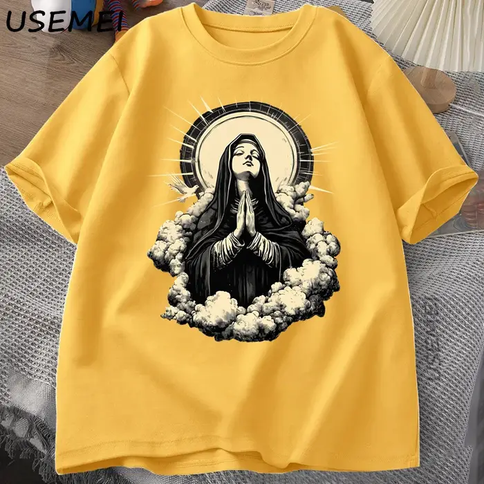 T-shirt chrétien vierge marie graphique foi unisexe