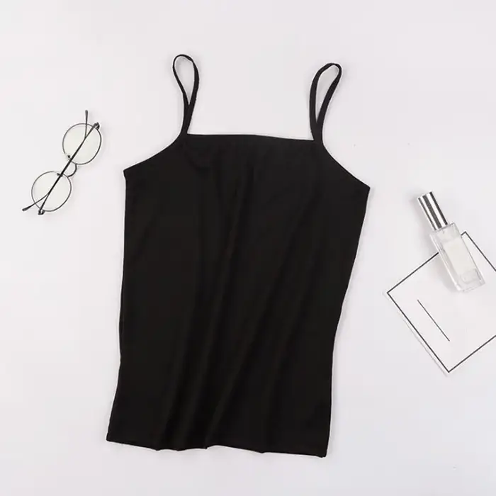 Débardeur femme Slim fronde T-shirt noir blanc couleur Pure bas réservoirs Camisole avec coussin de 