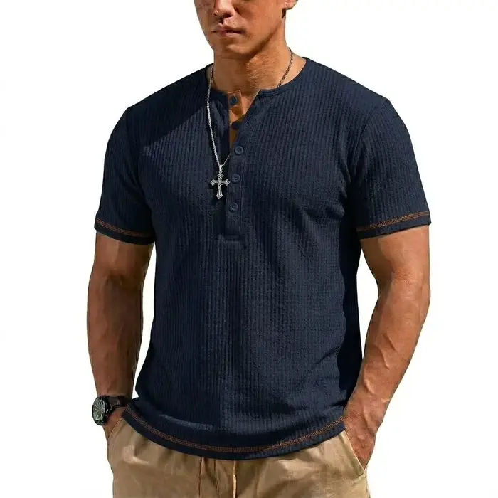 T-shirt Henley de luxe d'été à manches courtes pour homme
