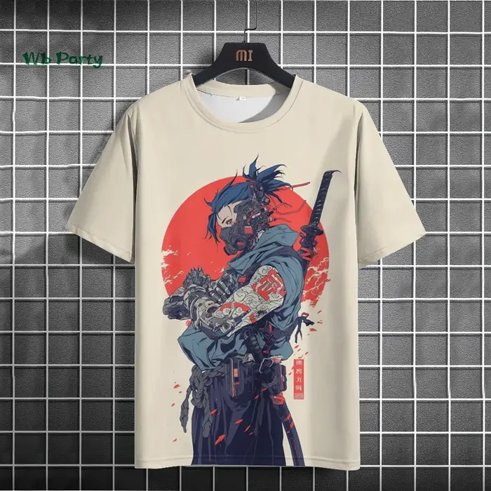 T-Shirt japonais pour hommes, motif cyber mécanique 3D, T-Shirt à manches courtes, surdimensionné, H