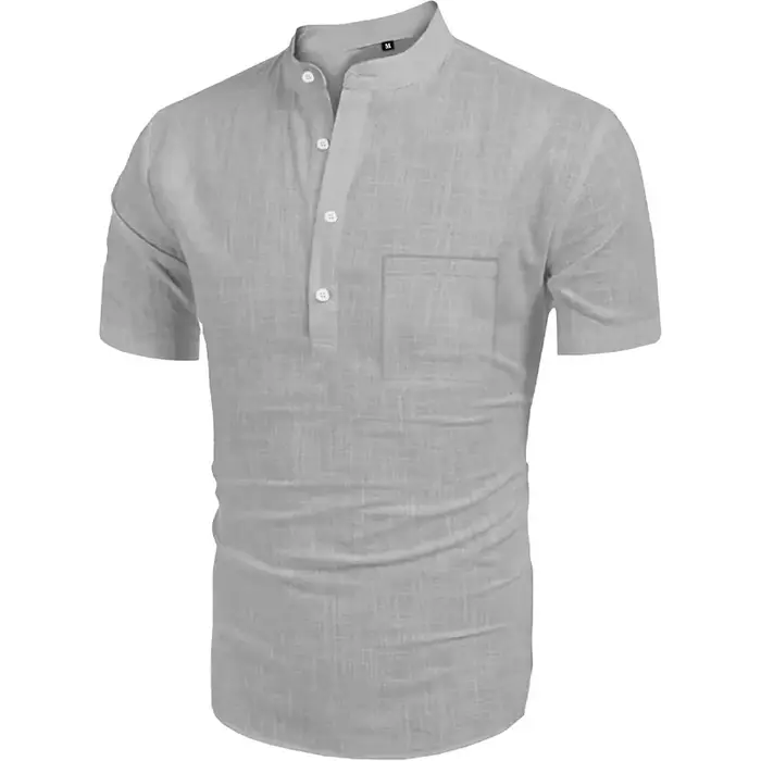 Été hommes Henley Shot manches t-shirt casual Hippie plage coton col de chemise léger Yoga