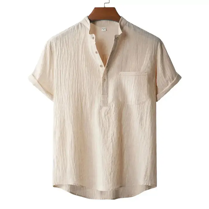 T-shirt d'été en coton et lin pour hommes, Style plage, manches courtes, col Henley, vacances hawaïennes, décontracté, léger, respirant, confortable