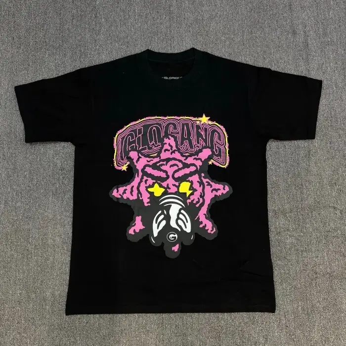 T-shirt Streetwear Punk pour Homme – Motif Masque Cartoon Glo Gang et Étoile – Coupe Ample Décontractée en Coton