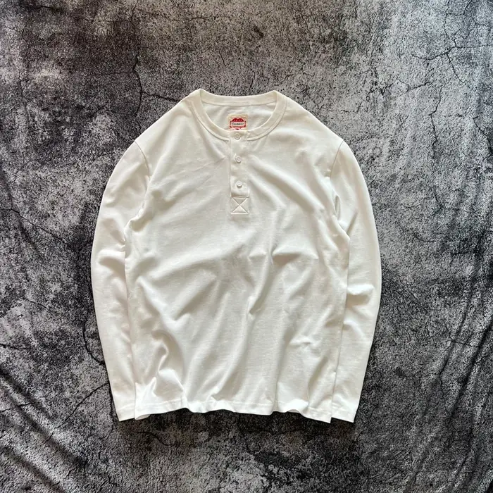 Henry chemise américaine Vintage poids lourd Amekaji lavé en détresse à manches longues coupe ample pur coton col