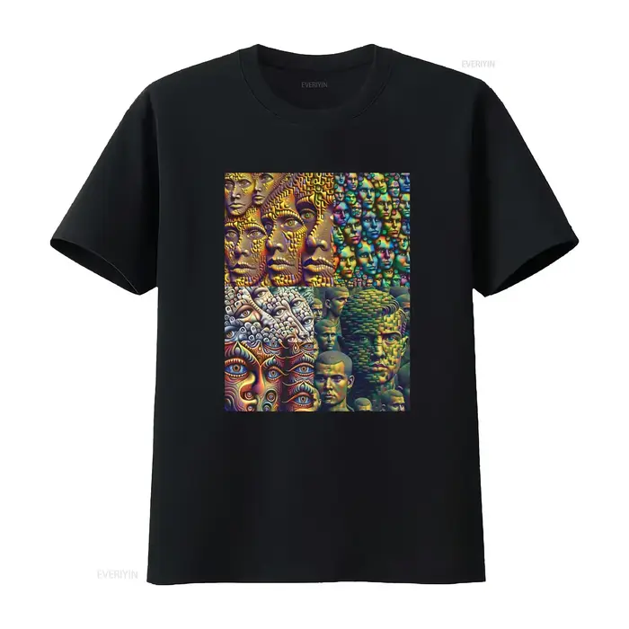 T-shirt anti-recognition faciale au design artistique unique avec plusieurs visages pour hommes et f