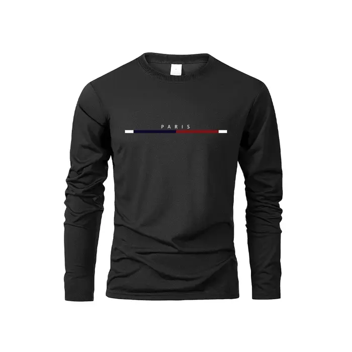 Hommes à manches longues t-shirts de PARIS impression couleur unie décontracté hauts automne haute qualité T-Shirt ample