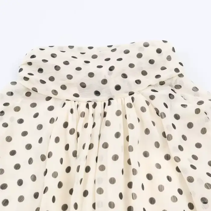Femmes à pois imprimé Blouse décontracté col haut à manches longues dame