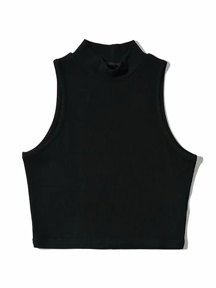 Top court à col haut pour femme, noir, blanc, fibre précieuse, mode estivale, Y-5 couleurs
