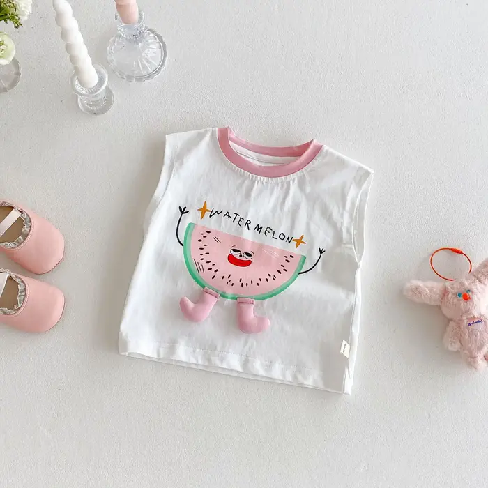 Débardeur pastèque pour fille, T-shirt imprimé coréen de Style bébé, haut de dessin animé avec lettr