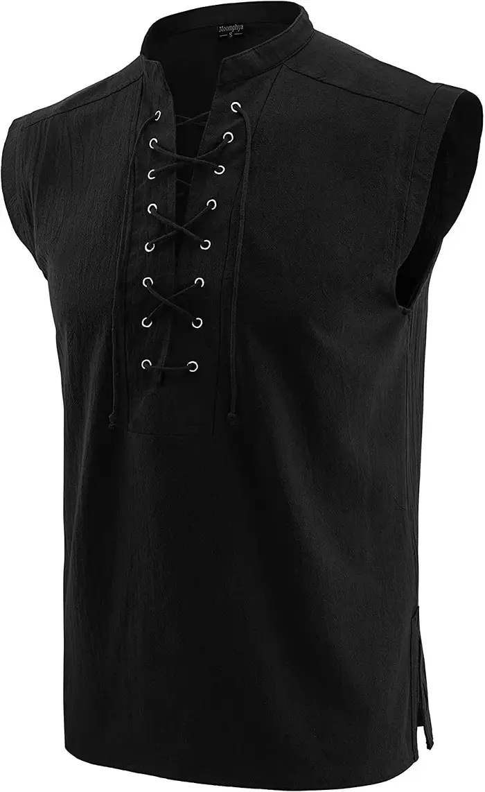 Débardeur sans manches pour hommes, vêtements médiévaux, cravate sans manches, chemise Ollar, gilet 