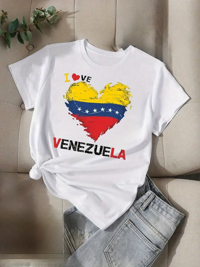 T-shirt Comfit femme I LOVE VENEZUELA vêtements esthétiques femmes manches courtes haut de rue