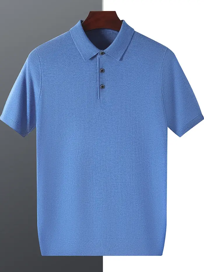 2025 mûrier soie laine pull col Polo pulls hommes ample surdimensionné S-3XL tricoté bas chemise été