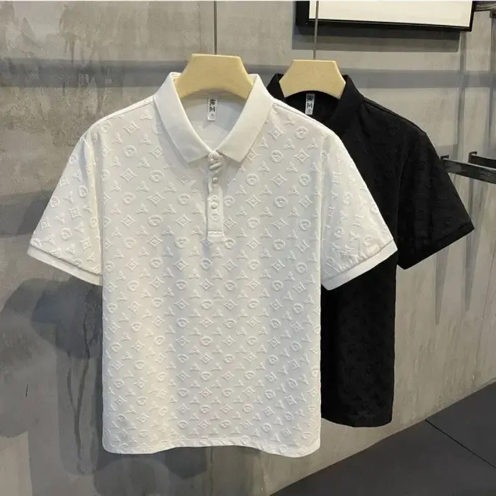 Été nouveaux hommes Lop-up creux à manches courtes Polo T-Shirt glace soie respirant affaires mode T
