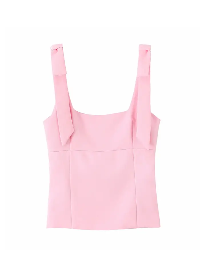 Femmes mode bretelles avec nœud ajusté débardeur col carré côté fermeture éclair femme Camis Mujer