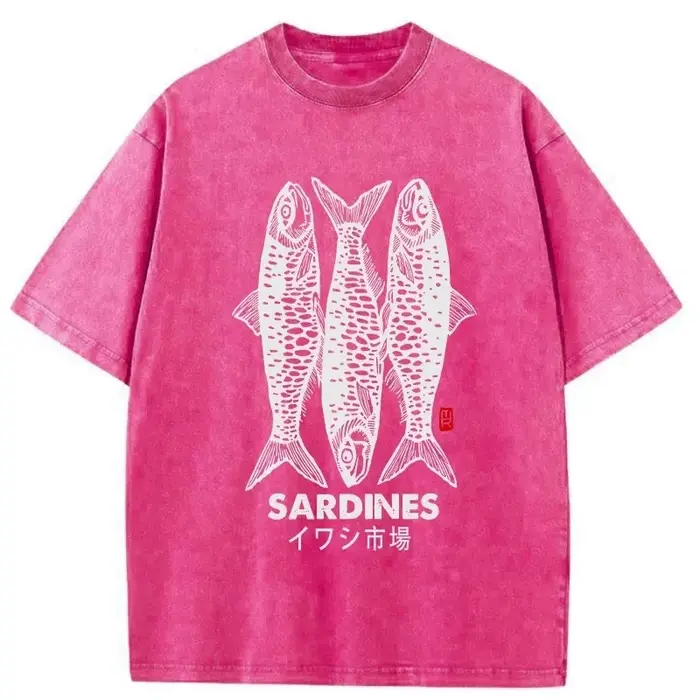 Dessin animé poisson salé imprimé unisexe T-Shirt ample surdimensionné lavage à manches courtes été 2025 Design de mode haut décontracté Harajuku Chic T
