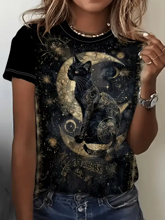 T-shirts Kawaii Chaton Imprimé 3D Animaux Femme Décontracté Manches Courtes Col Rond T-shirt Harajuku Y2K Hauts Vêtements Féminins