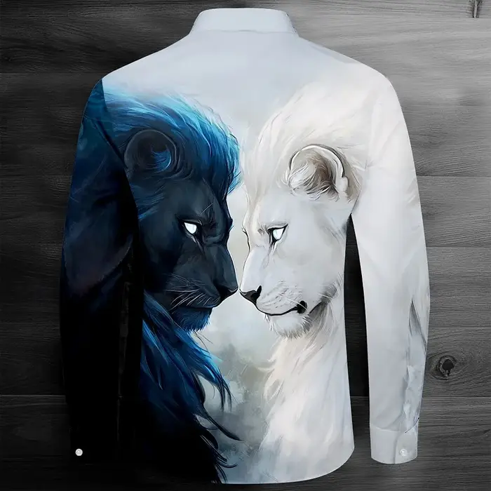 Chemise léopard loup noir et blanc pour homme