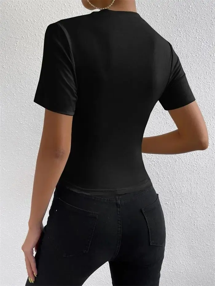 T-shirt froncé à manches courtes pour femmes