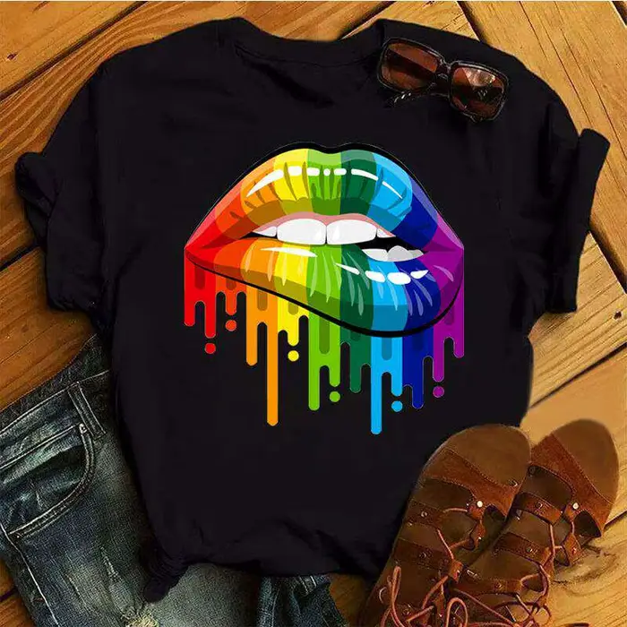 T-shirt tendance unisexe en coton pur imprimé Lips