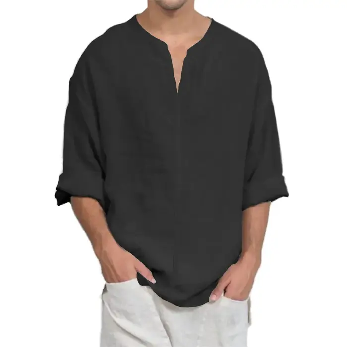 T-shirt à manches longues et col en v pour hommes