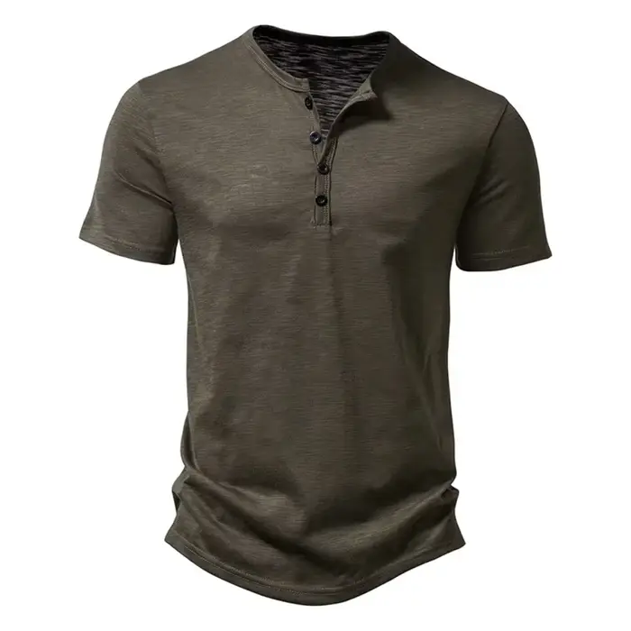 Henley col été hommes décontracté couleur unie à manches courtes t-shirt