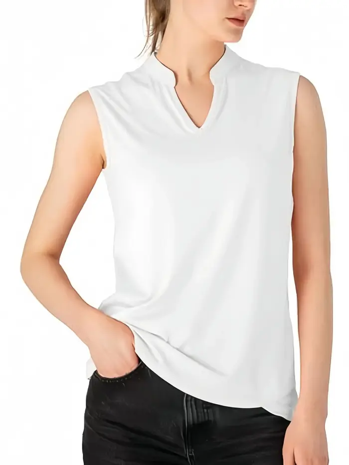 Débardeur sans manches à col en V de couleur unie pour femme