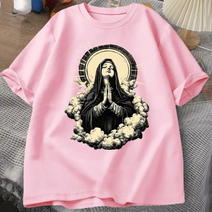 T-shirt chrétien avec image de la Vierge Marie
