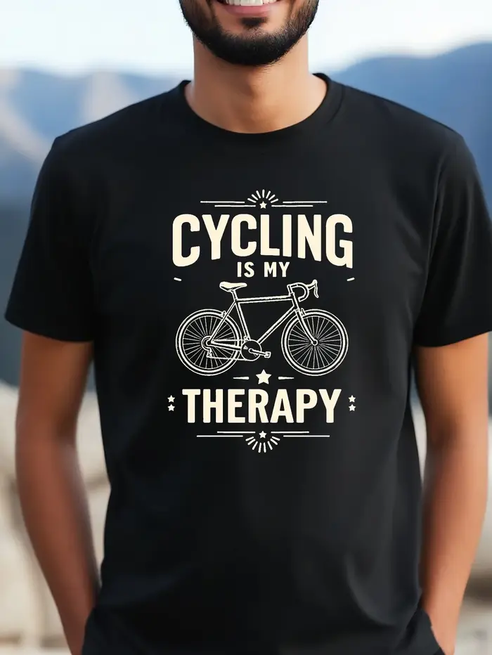 T-shirt pour hommes « Le cyclisme est ma thérapie » avec imprimé vélo