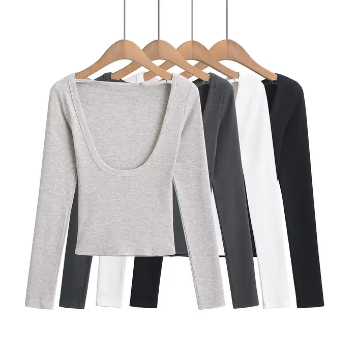 T-shirt manches longues pour femmes, haut à dos ouvert
