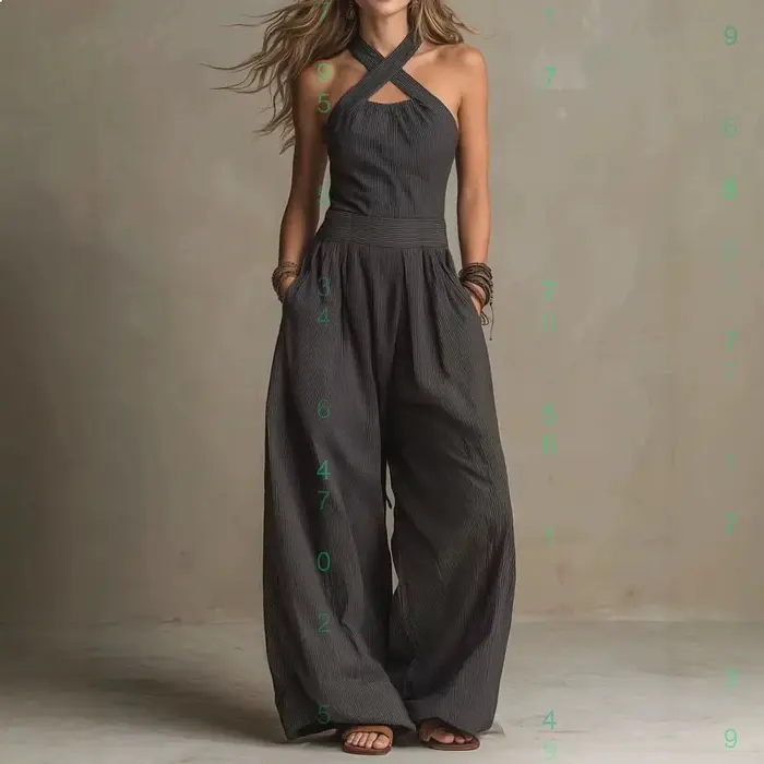 Combinaison sans manches à col halter, ensemble assorti printemps-été