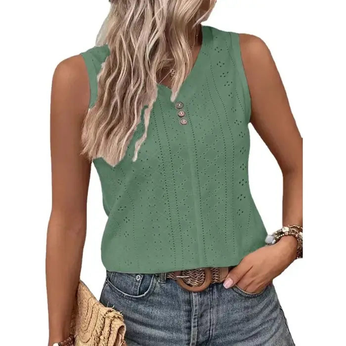 2025 nouveau débardeur pour femmes vêtements mode couleur unie col rond T-Shirt boutonné pour les femmes