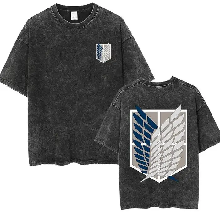 Nouveau T-shirt Oversize Vintage Lavé Homme et Femme 2026 – Motif L'Attaque des Titans – Streetwear Décontracté Y2K – Collection Été 2026