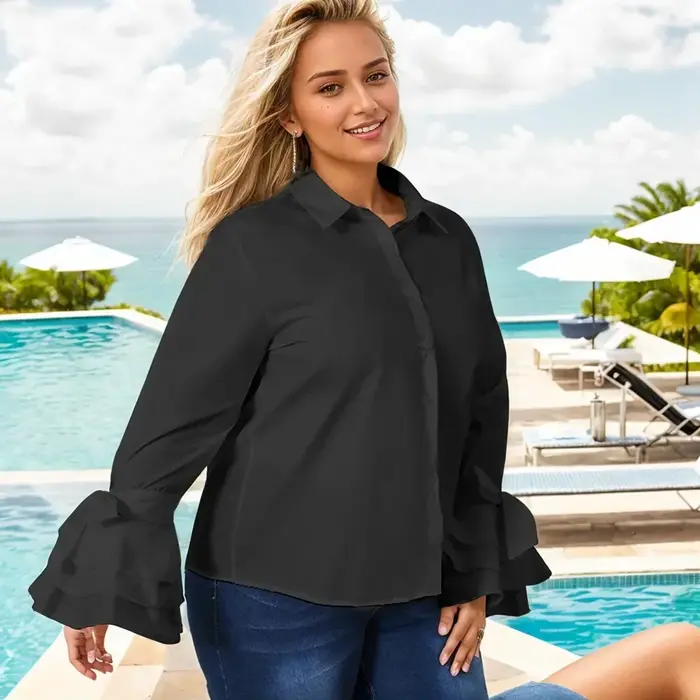 T-shirt élégant à manches longues évasées pour femmes, tunique de bureau, haut décontracté, chemises