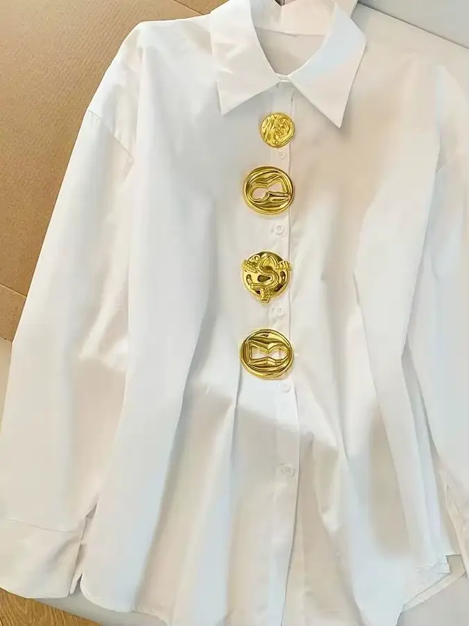 Chemisier blanc à col rabattu pour femme