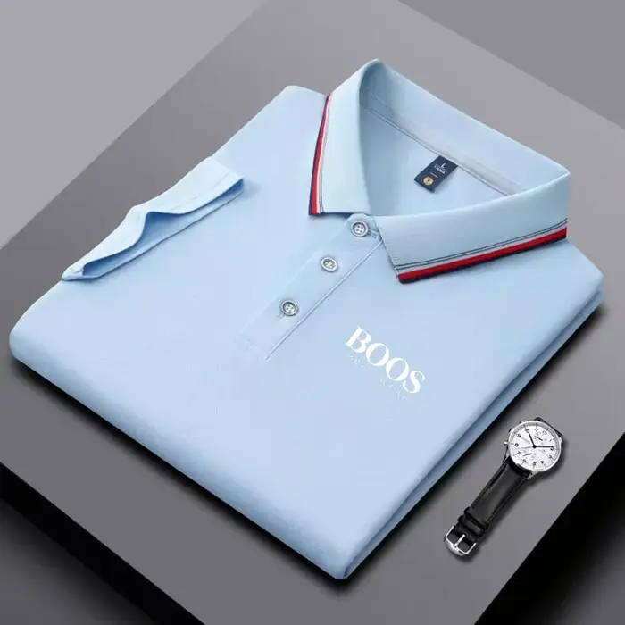 Polo homme business casual à col rayé et imprimé lettres