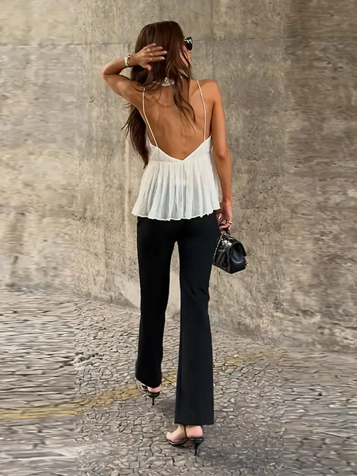 Élégante Blouse Femme en Mousseline Unie à Col Montant