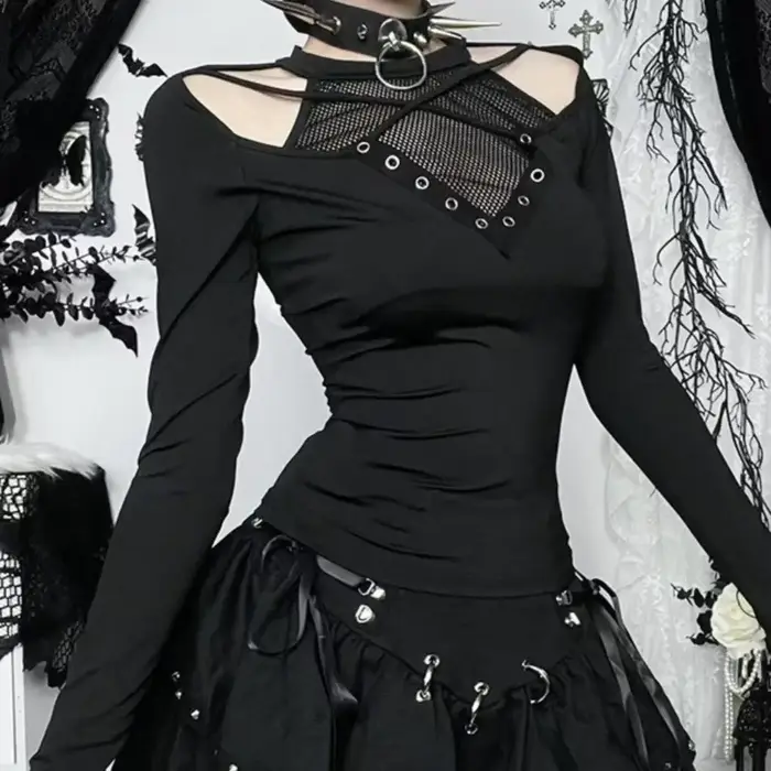 T-shirt gothique foncé à manches longues pour femmes, Vintage, décontracté, Streetwear, Harajuku Y2k