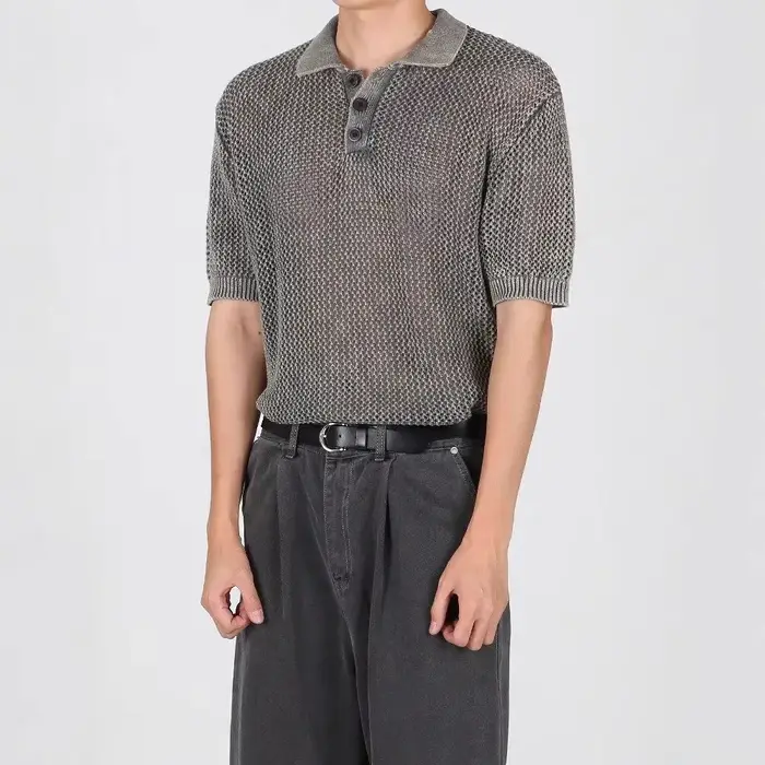 Polo homme d'été léger ajouré à manches courtes