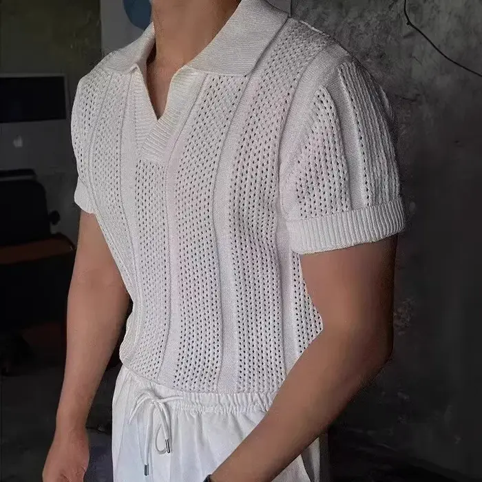 Polo à manches courtes en maille ajourée pour homme
