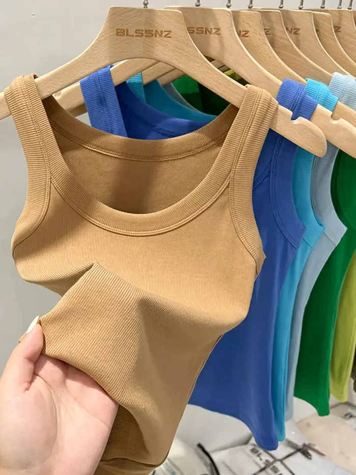 Zjaiss femmes solide col rond côtelé débardeur Camisole