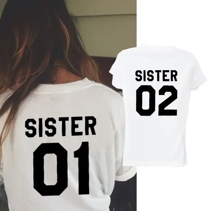 Sister 01 02 lettre imprimer femmes t-shirt à manches courtes col rond lâche amis