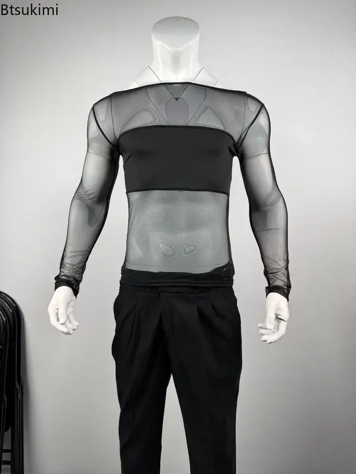 Nouveau T-shirt transparent en maille pour homme