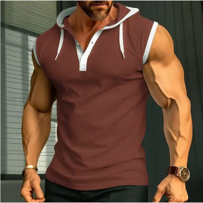 Polo sans manches à capuche pour homme, séchage rapide, en mesh, pour la gym
