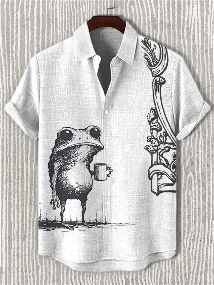Chemise à manches courtes pour hommes vêtements en lin haut rétro illustration prune