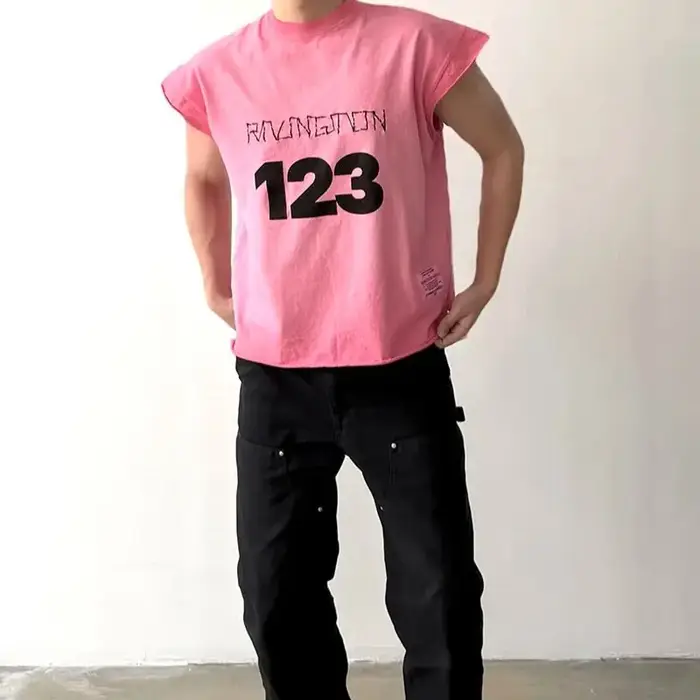 Haute qualité ample Vintage RRR123 manches coupées t-shirt hommes femme hauts à la mode
