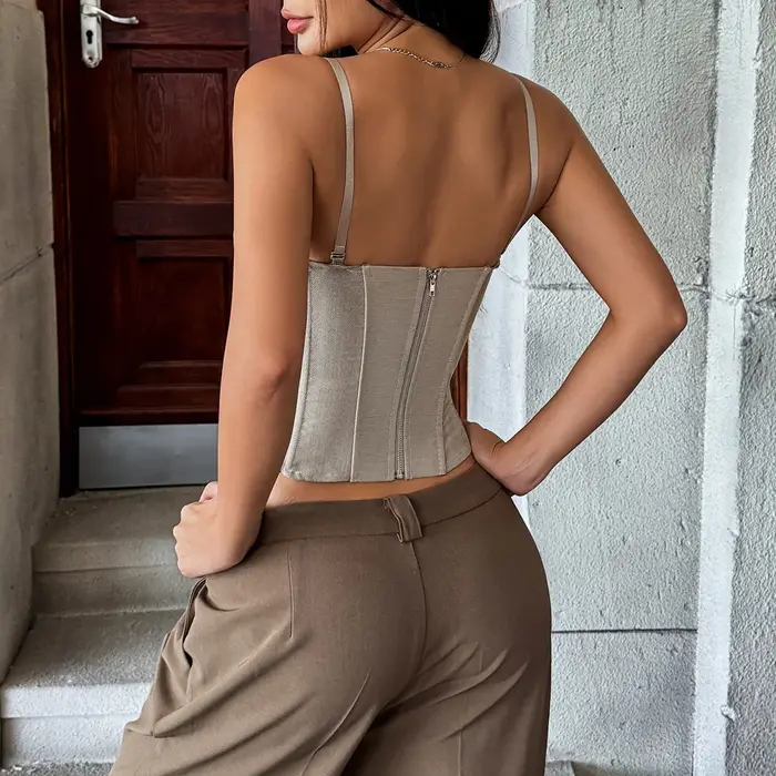 Mode rétro gris épissage débardeur femmes Sexy Patchwork coupe ajustée arête de poisson Corset élégant Bustier fille chaude fête Club hauts gilet