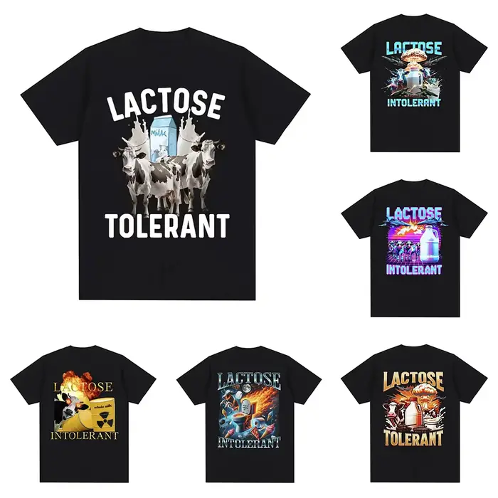 T-shirt humoristique en coton noir avec imprimé vache et motif carton de lait