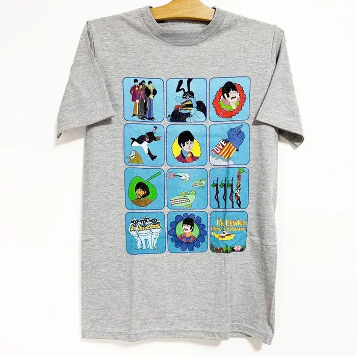 T-Shirt rétro noir en coton avec image de la bande The Beatles Yellow Submarin